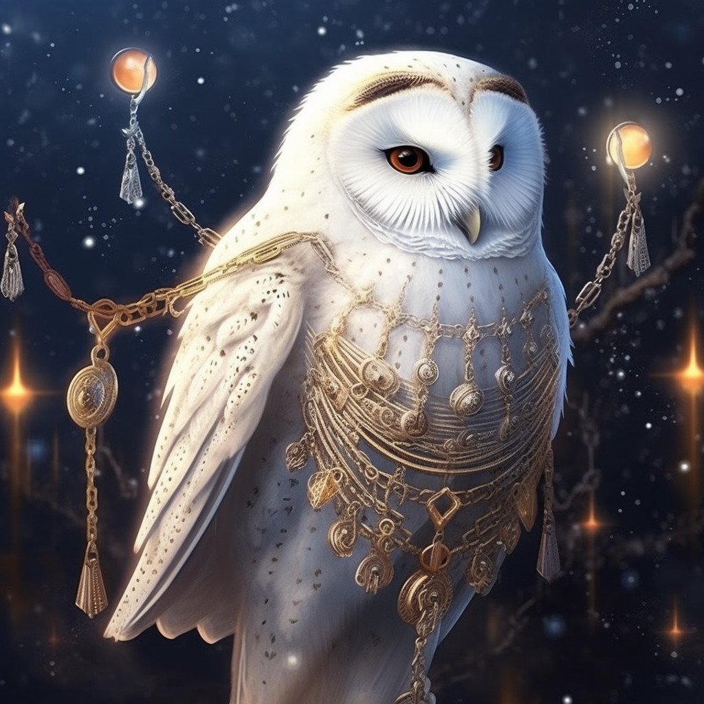 The Moon Tarot card meaning, major arcana, the owl spirit animal, Midjourney art by Vanessa Hylande