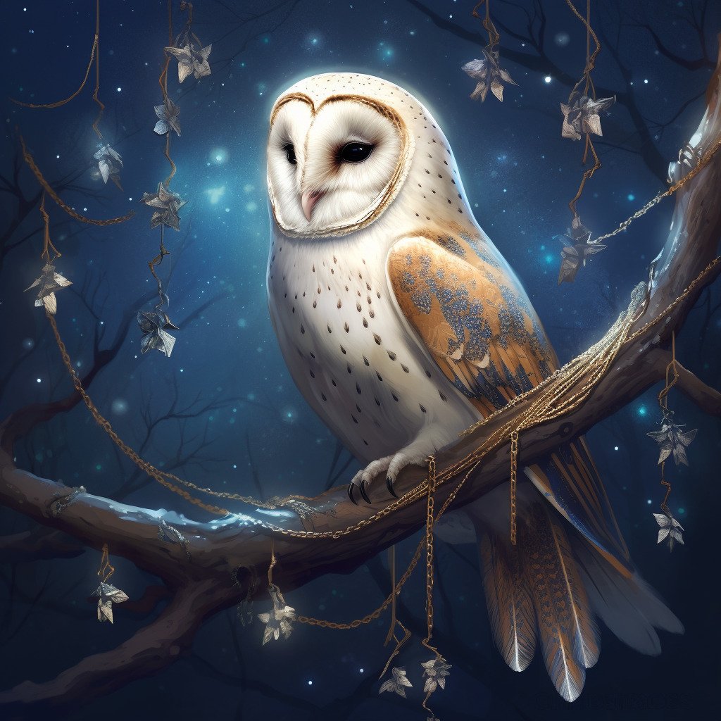 The Moon Tarot card meaning, major arcana, the owl spirit animal, Midjourney art by Vanessa Hylande