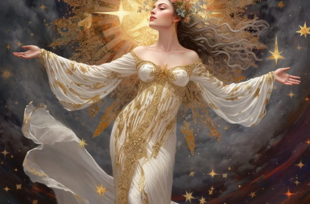 the star tarot card meaning, the star card, major arcana, Midjourney art by Vanessa Hylande
