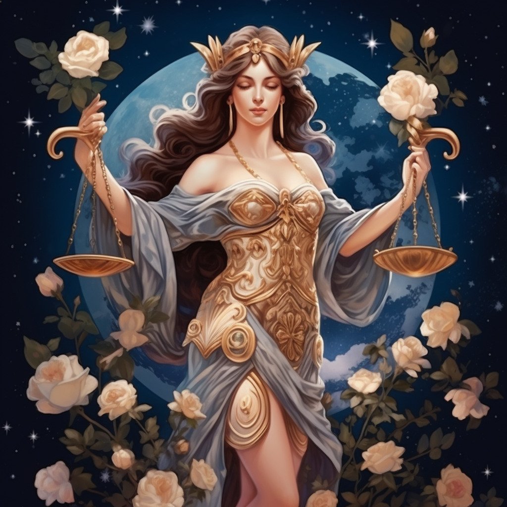 justice tarot card meaning, major arcana, lady justice, Libra, Midjourney art by Vanessa Hylande