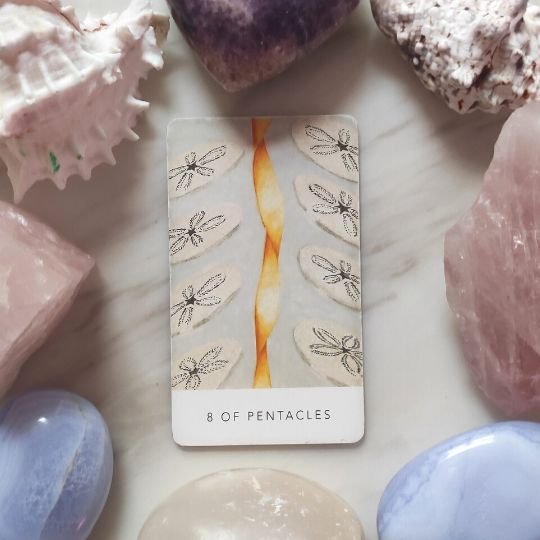 eight of pentacles tarot card meaning white sage deck