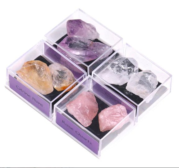 CXD-GEM Natural crystal stone collection set includes citrine point, clear quartz, rose quartz and amethyst for your altar and goddess circles