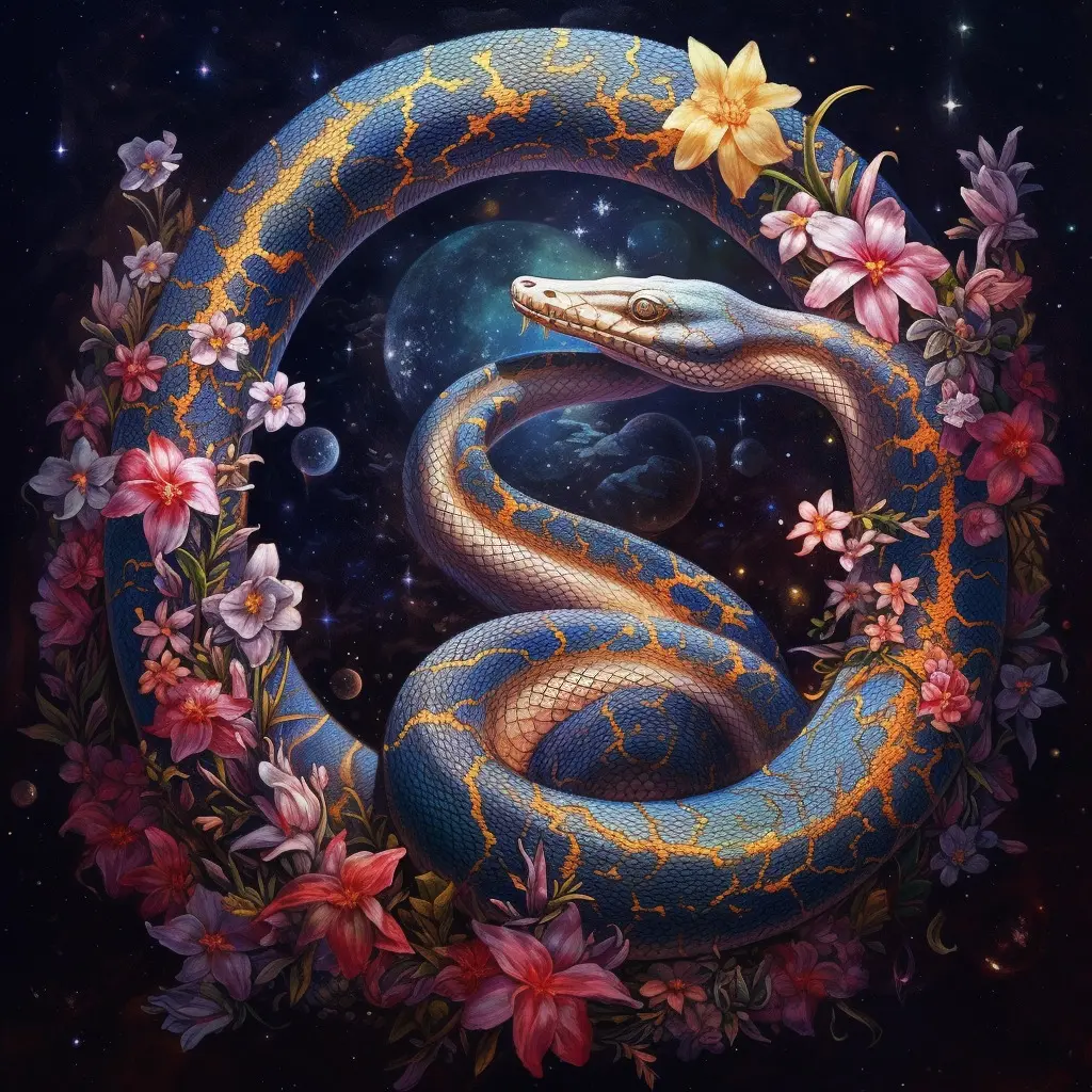 snake spirit animal, kundalini rising, the devil tarot card meaning, midjourney art by Vanessa Hylande