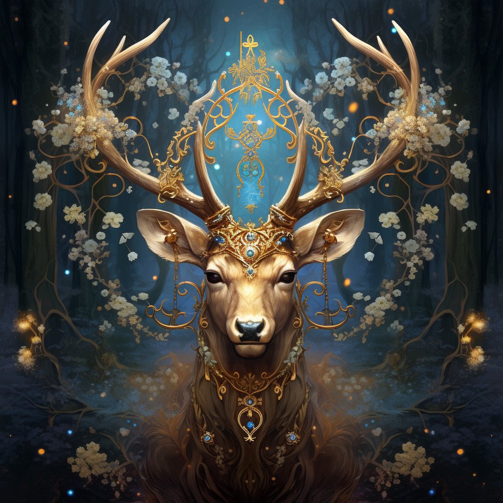 Sagittarius zodiac, spirit animal, the stag, Midjourney art by Vanessa Hylande